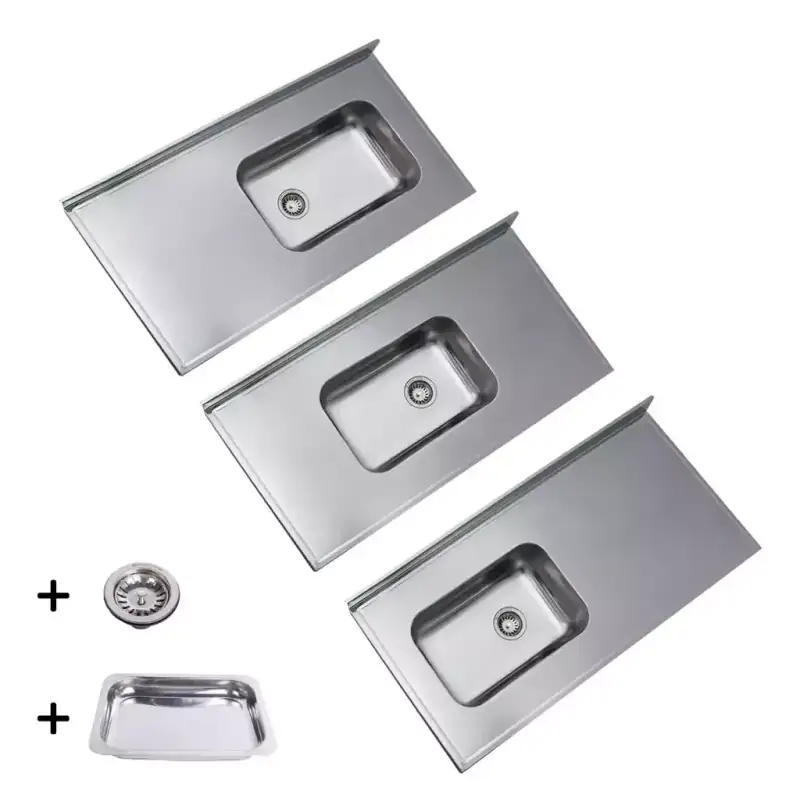 Mesada 140cm Bacha Simple De Acero Inoxidable Grueso - 100% Calidad + Asadera De Acero Profesional De Regalo