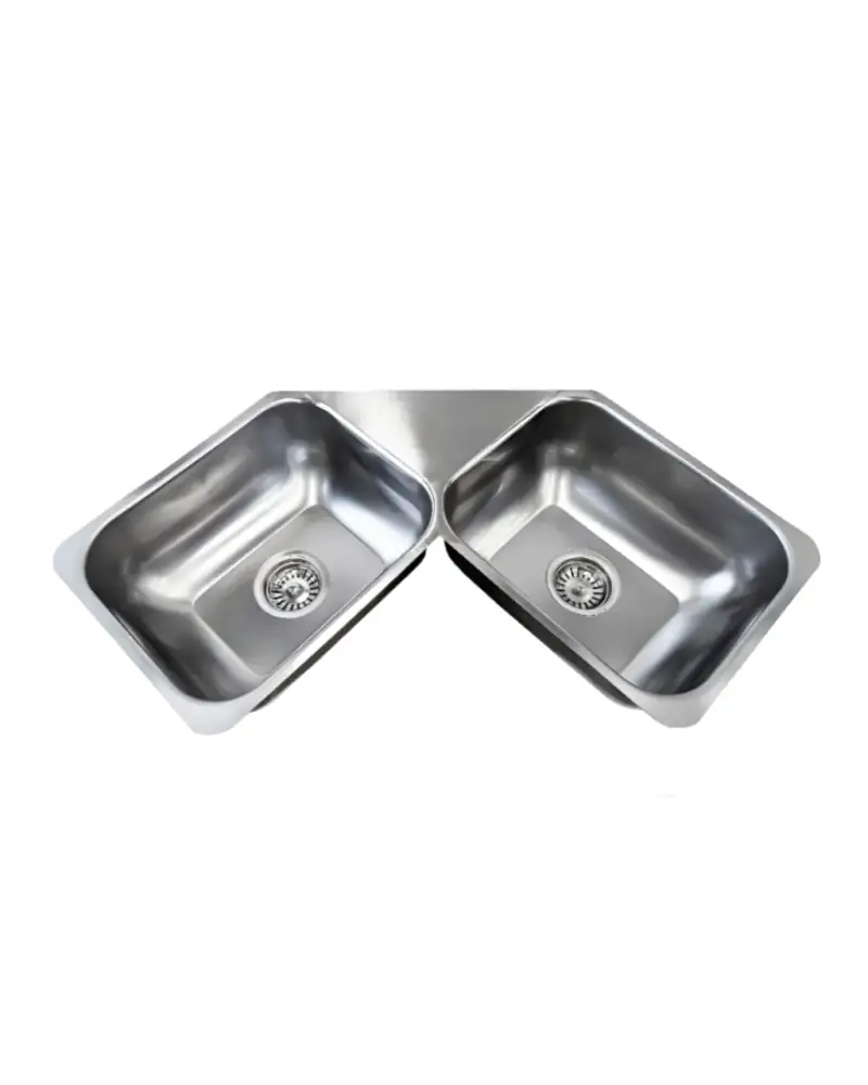Bacha De Cocina Esquinera Doble Mate Acero Inox 430 0,9 Mm Grueso